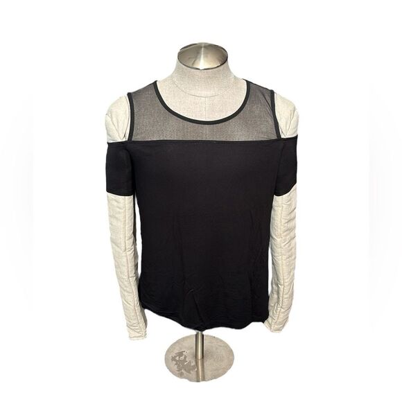 Tahari | Women’s Keyhole Black Button Semi Sheer Cold Shoulder Blouse Shirt - Picture 1 of 13